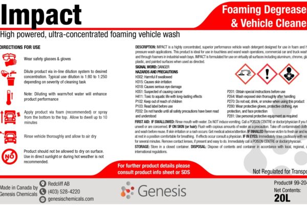 Impact - Genesis Canada Foaming Carwash Versatile Car and Truck Degreaser and Vehicle cleaner or Soap Product Label.