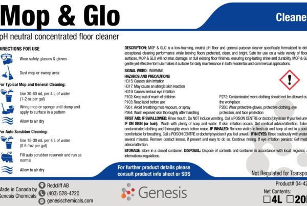 Mop & Glo - Genesis Canada - Neutral floor cleaner for mopping - gentle formula lemon lime scented product label
