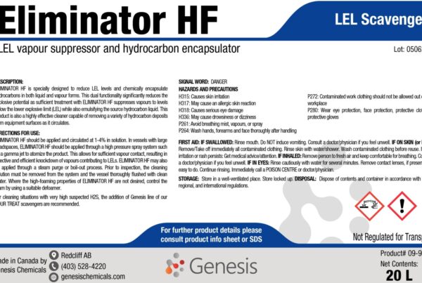 Eliminator HF LEL Scavenger and Vapour Suppressor Label.