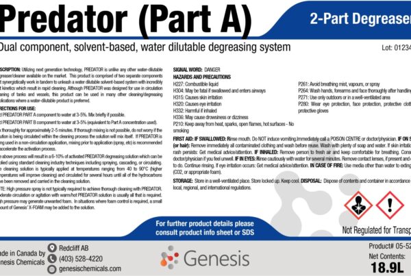 Predator Dual Component Degreaser system water dilutable product label