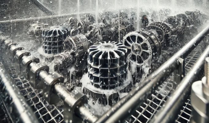 Inside of a parts washer using sonic wash lf parts washer detergent
