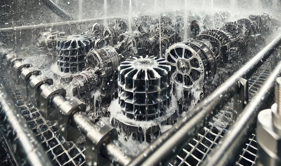 Inside of a parts washer using sonic wash lf parts washer detergent