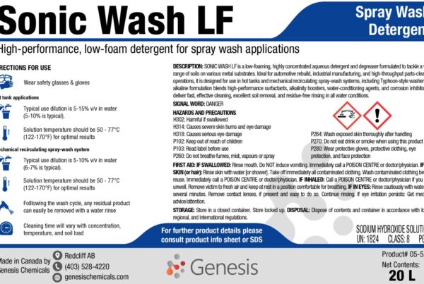 Sonic Wash LF Low Foaming Parts Washer Detergent Label