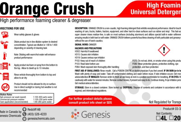 Label for Orange Crush – Professional Car Wash high foaming soap and universal detergent truck wash soap.