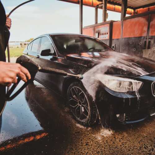 Self Serve Car Wash Facilites - Spraying BMW